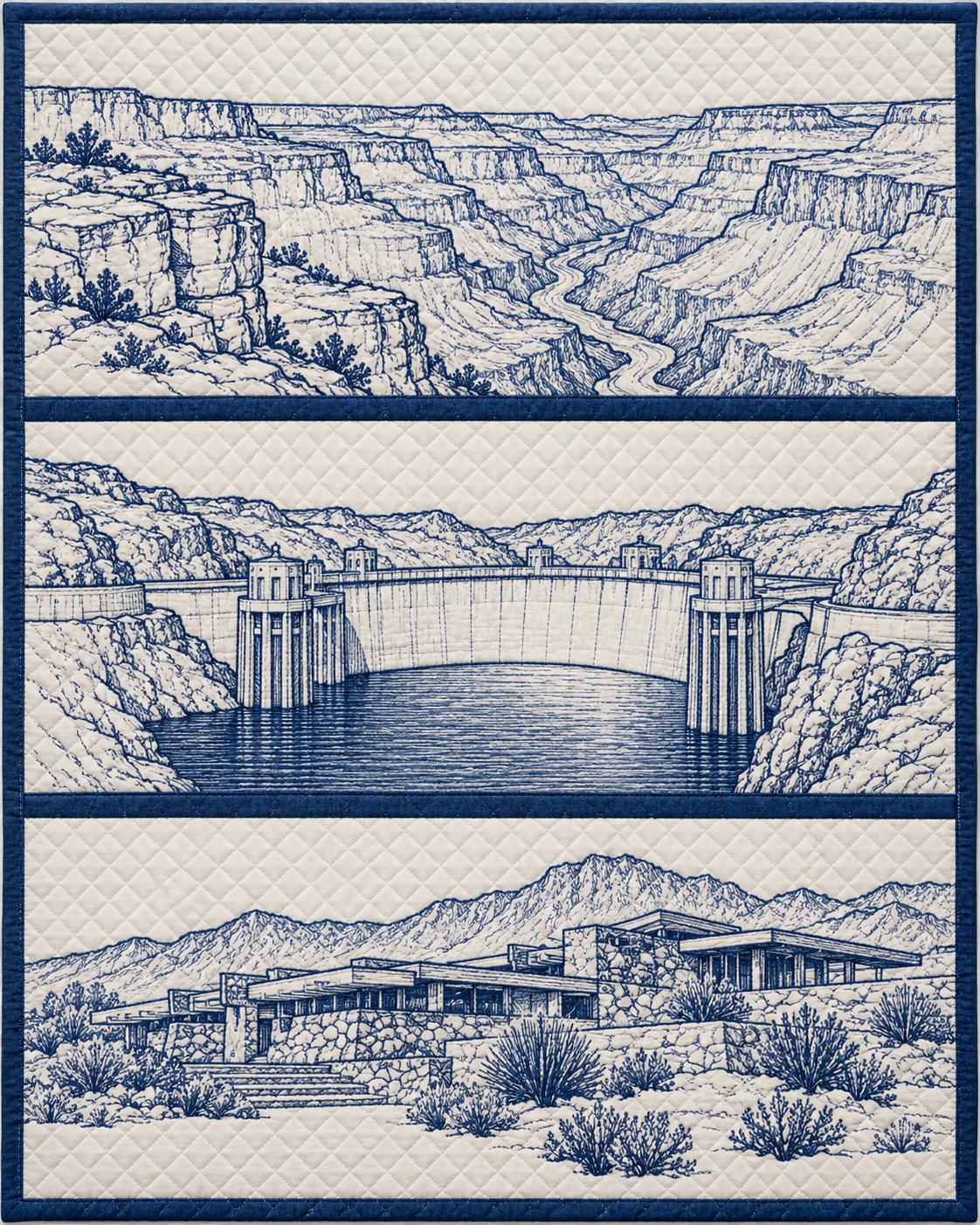 Arizona Landmark Bluework quilt blanket design