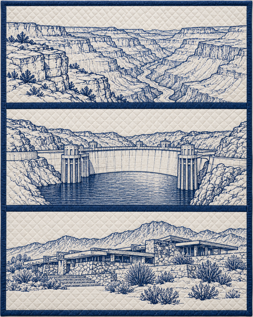 Arizona Landmark Bluework quilt blanket design