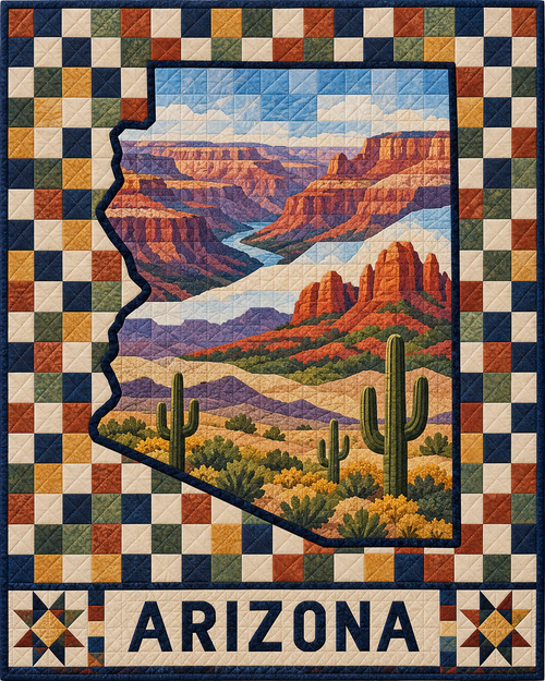 Arizona Map Mosaic quilt blanket design
