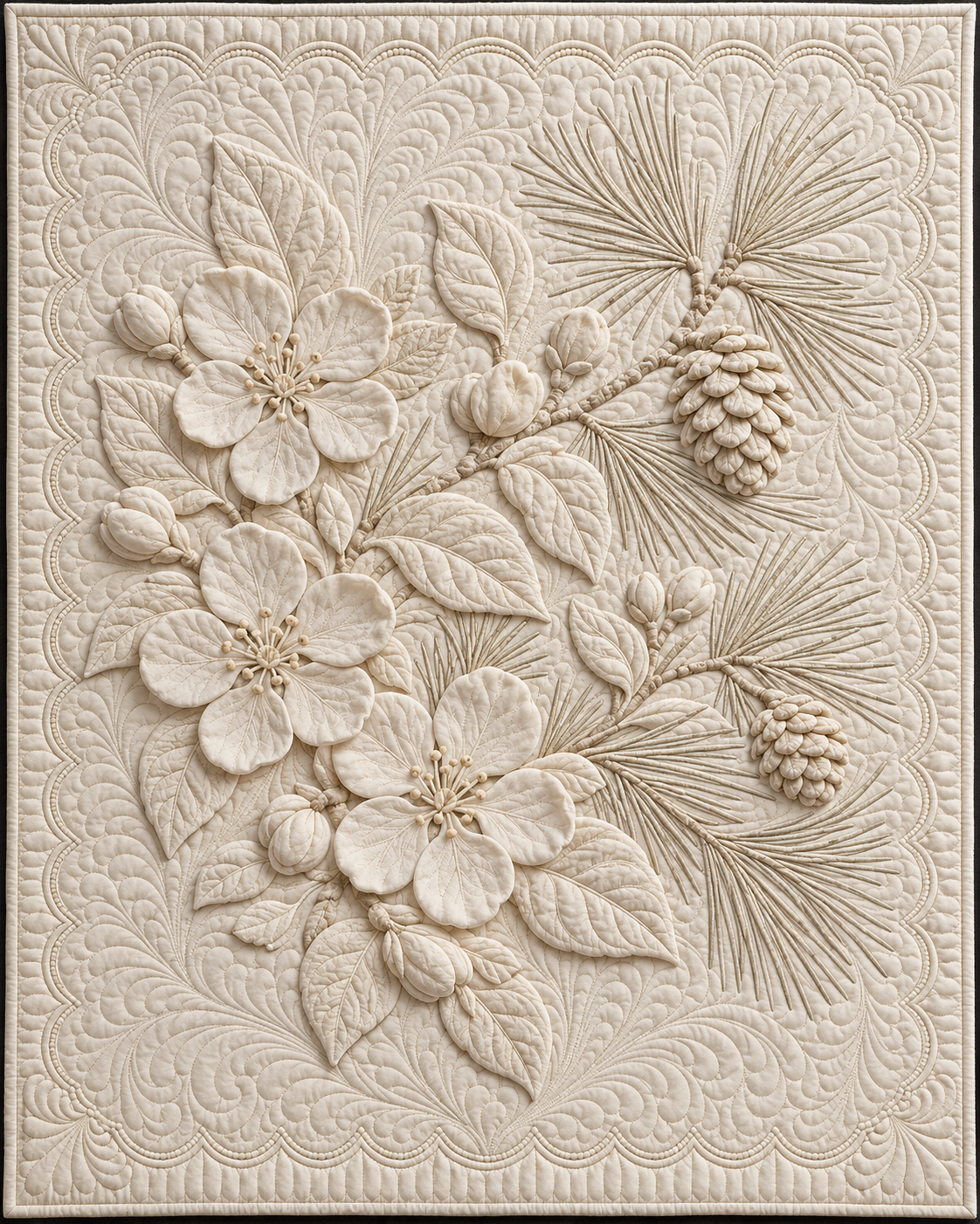 Arkansas Botanical Whitework quilt blanket design