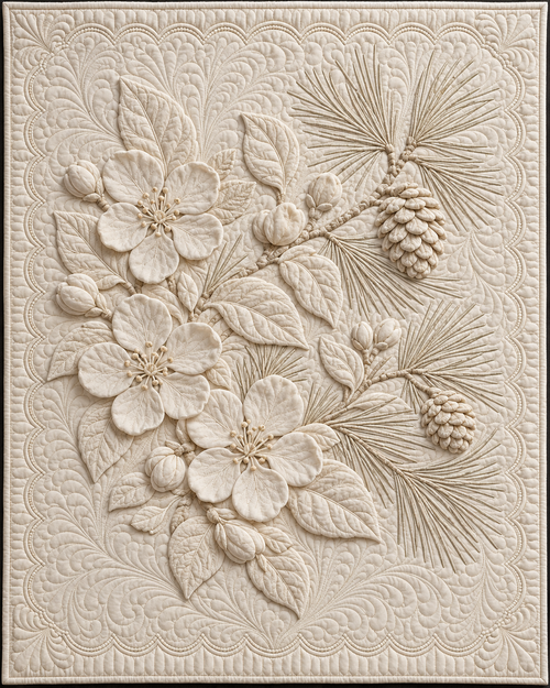 Arkansas Botanical Whitework quilt blanket design