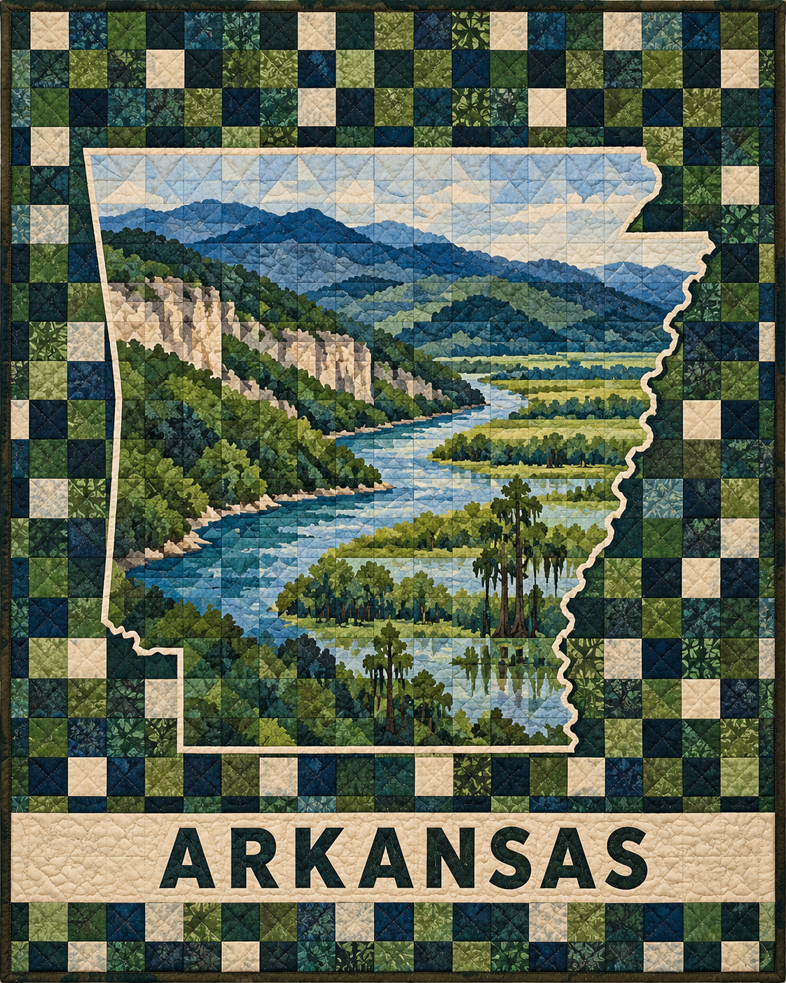 Arkansas Map Mosaic quilt blanket design