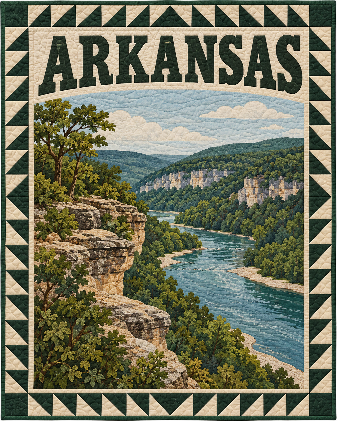 Arkansas Scenic Postcard quilt blanket design