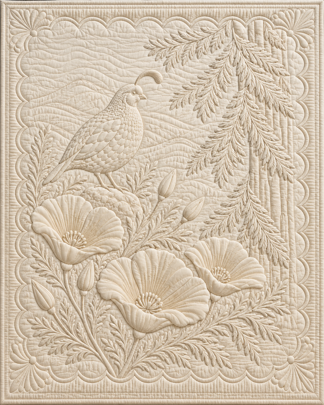California Botanical Whitework quilt blanket design