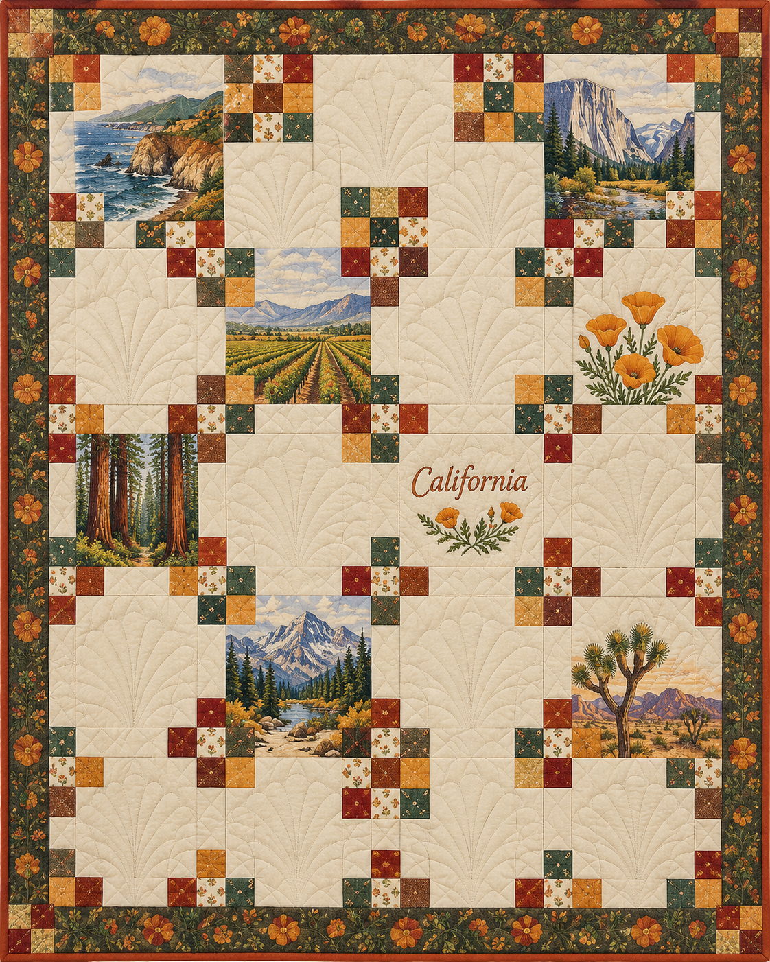 California Harvest Chain quilt blanket design