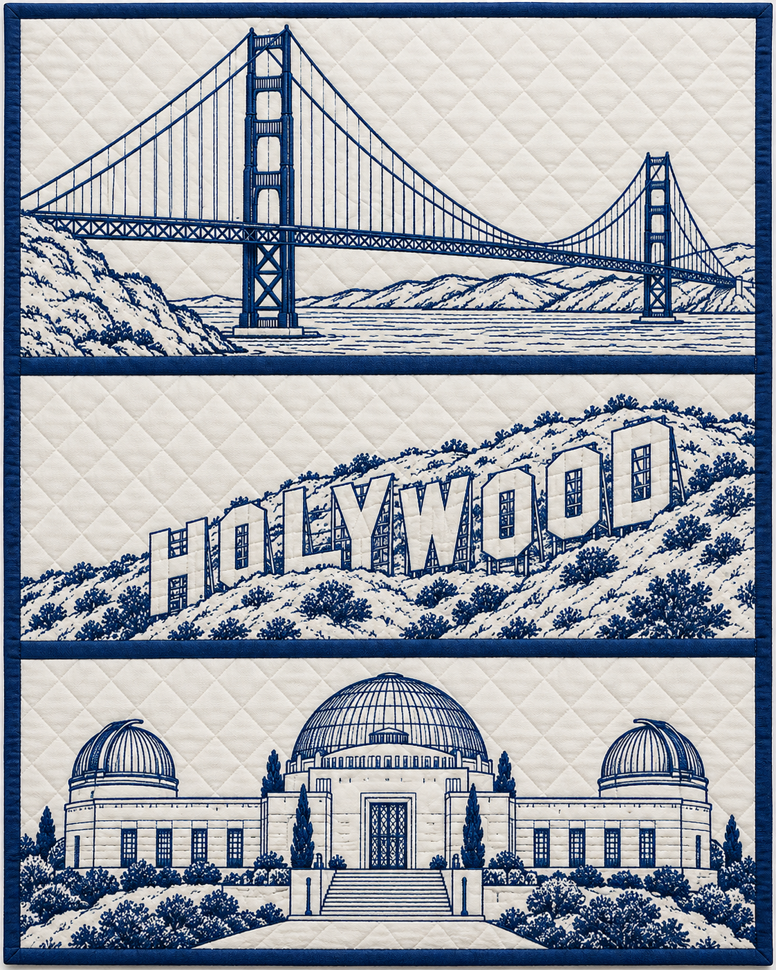 California Landmark Bluework quilt blanket design
