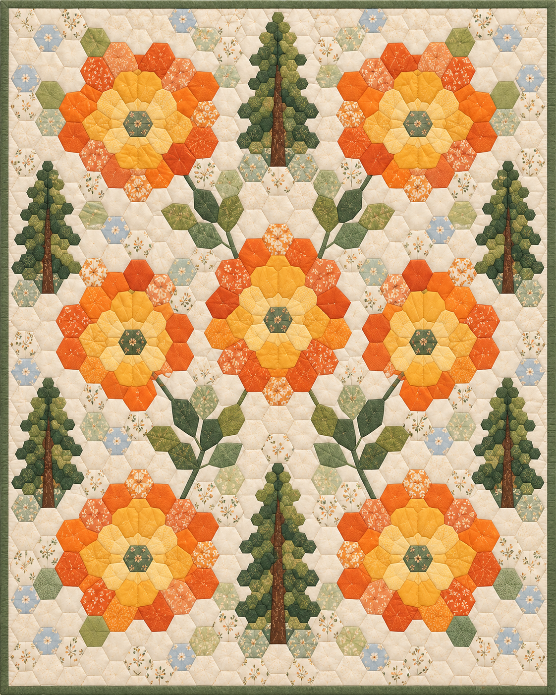California Garden Hexagons quilt blanket design