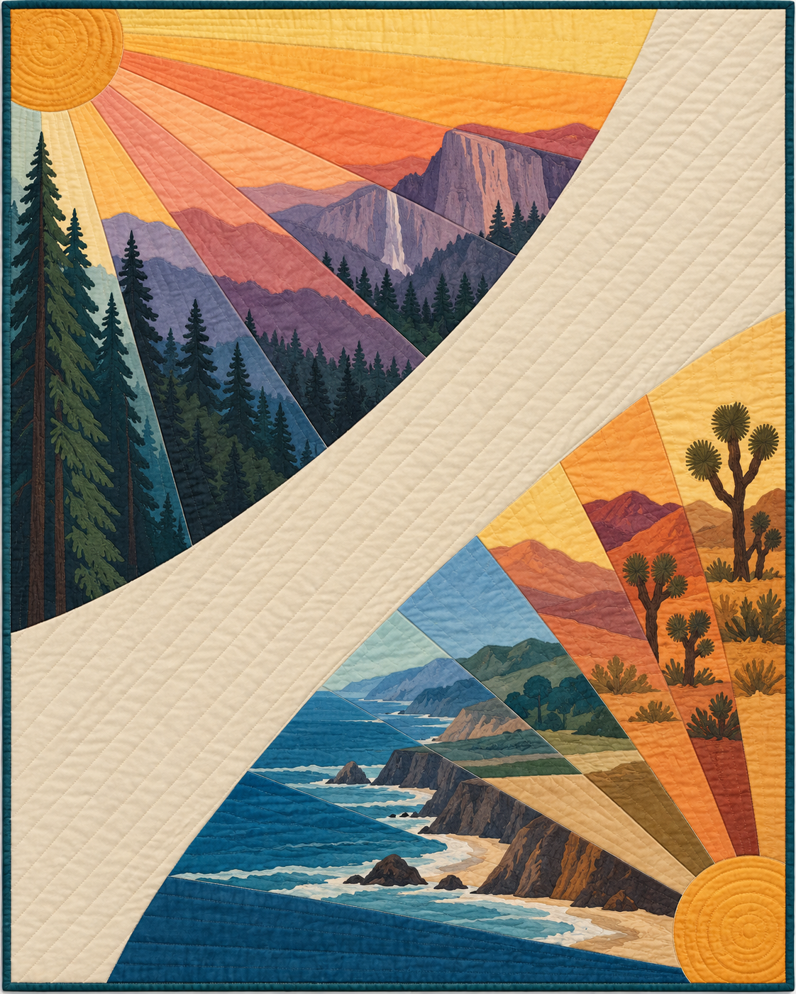 California Sunrise Fans quilt blanket design