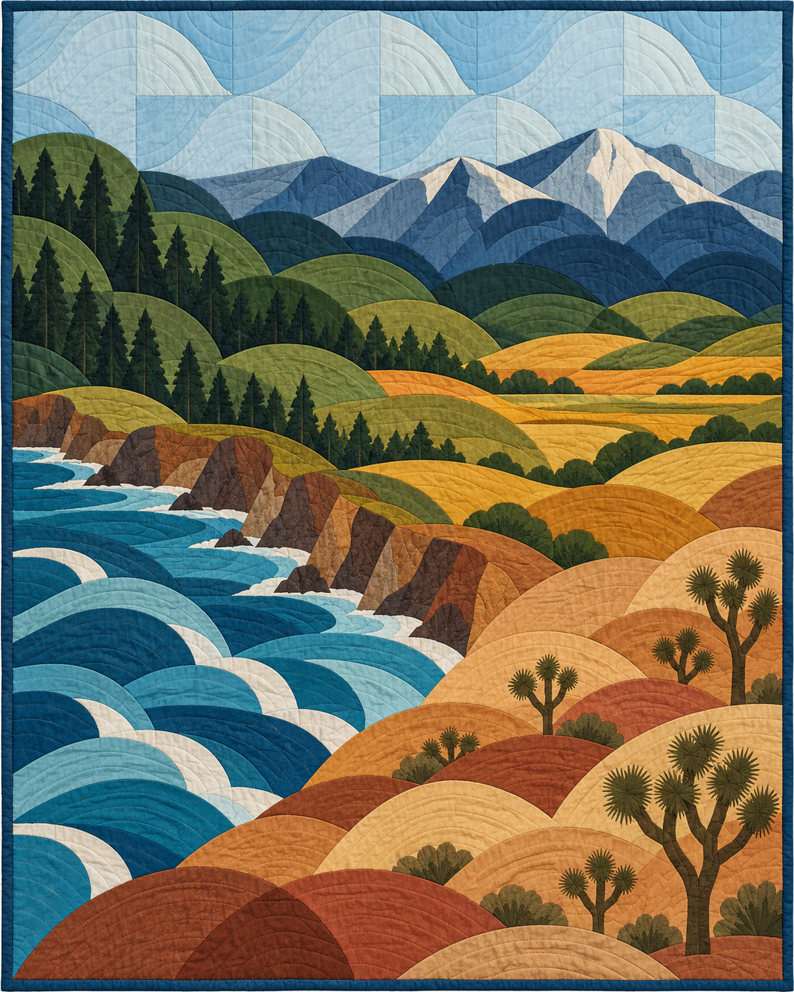 California Rolling Curves quilt blanket design