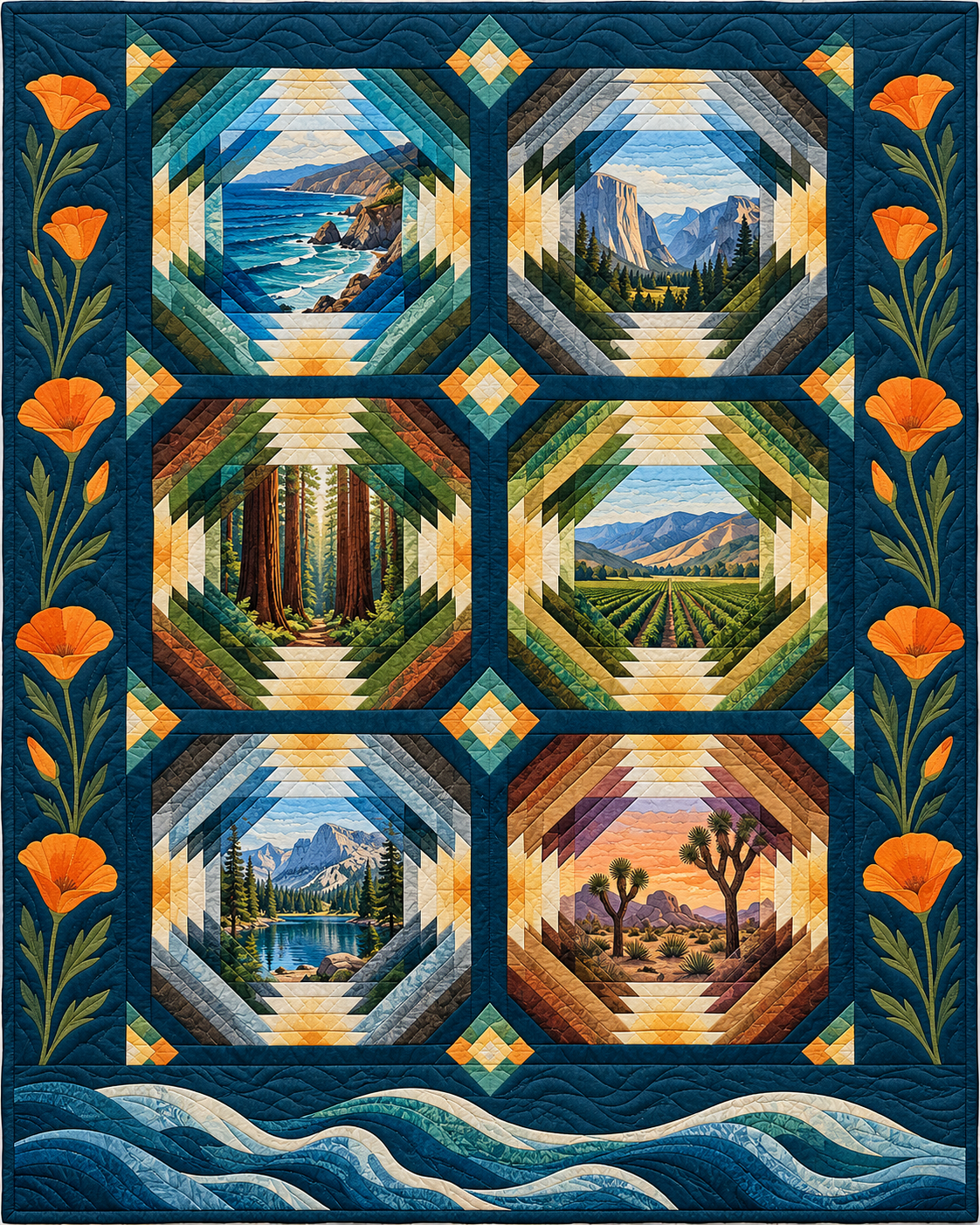 California Pineapple Radiance quilt blanket design