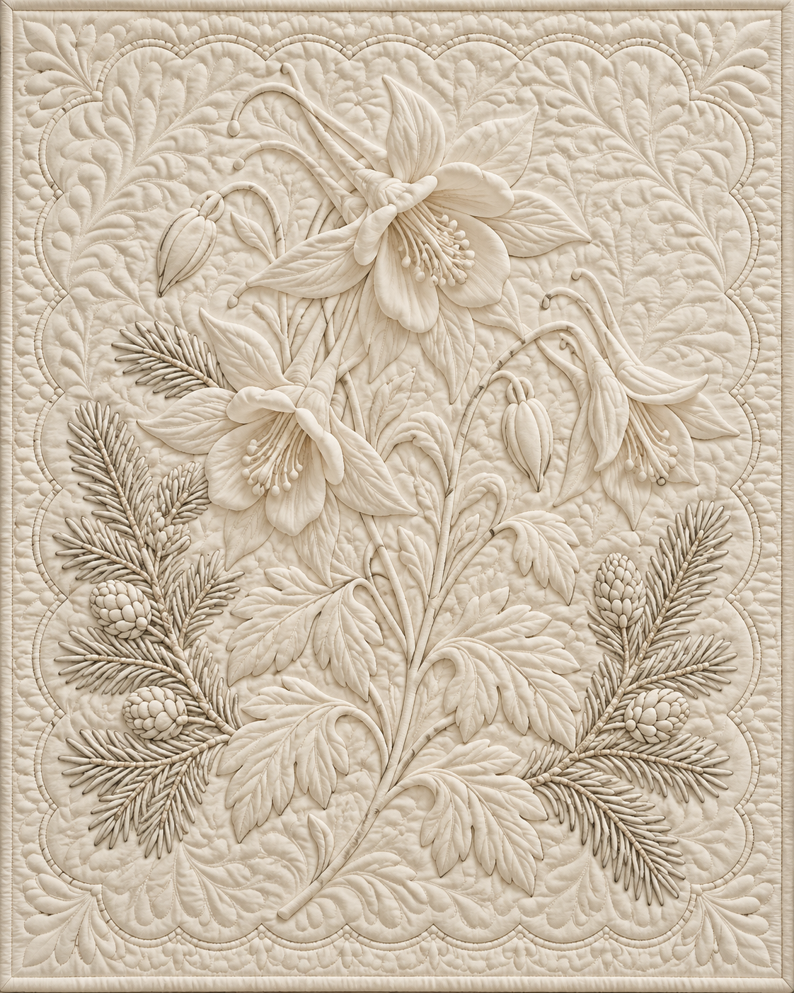 Colorado Botanical Whitework quilt blanket design