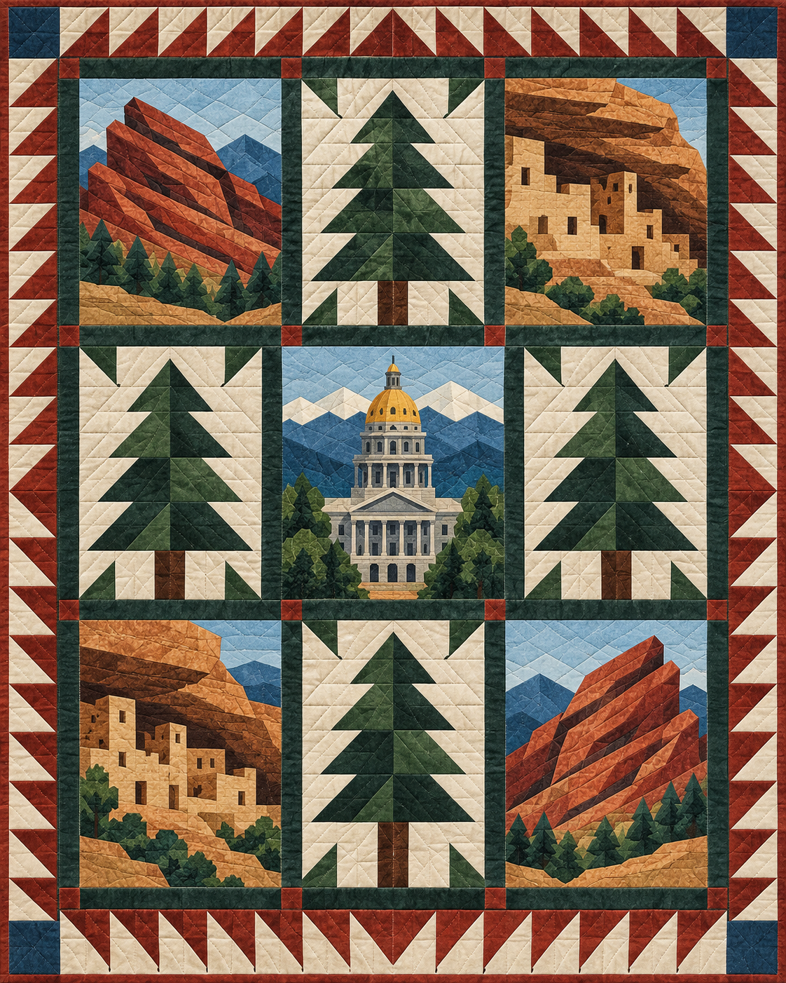 Colorado Town Houses quilt blanket design
