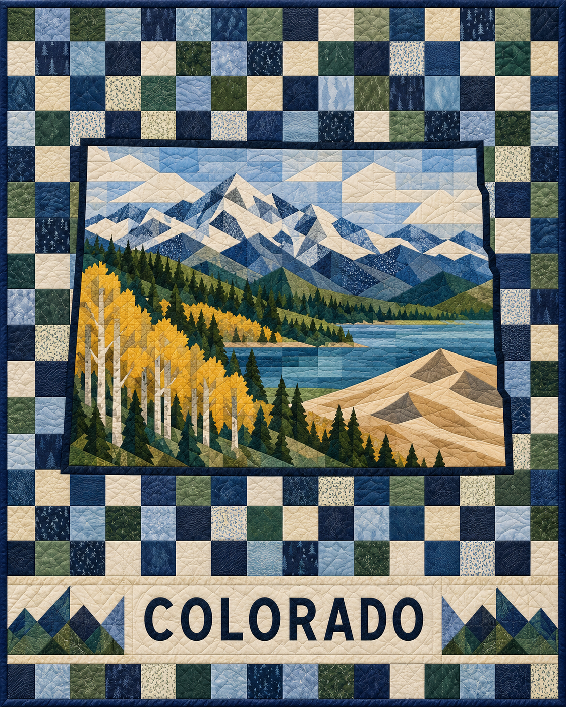 Colorado Map Mosaic quilt blanket design
