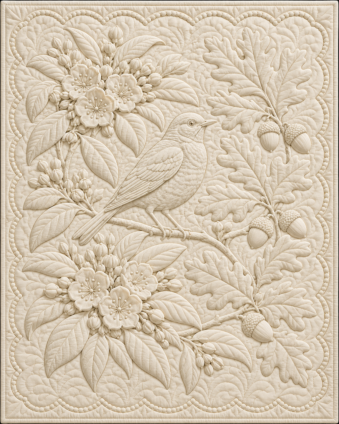 Connecticut Botanical Whitework quilt blanket design