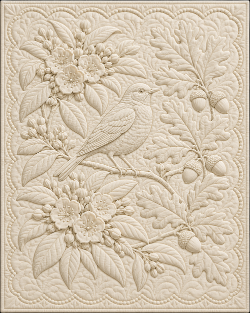Connecticut Botanical Whitework quilt blanket design