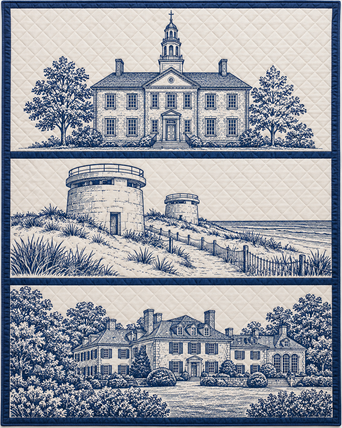 Delaware Landmark Bluework quilt blanket design