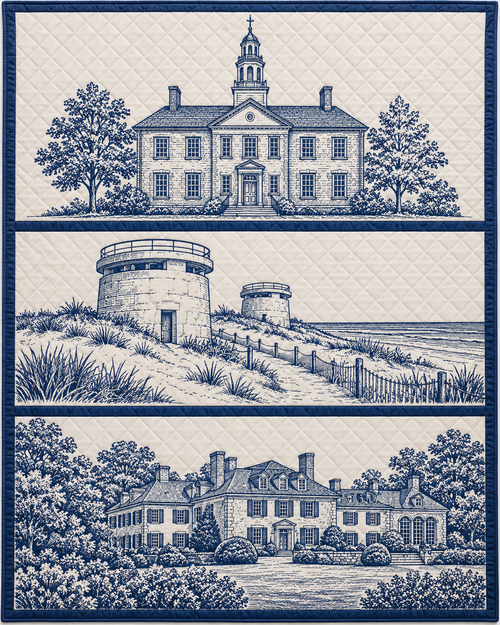 Delaware Landmark Bluework quilt blanket design
