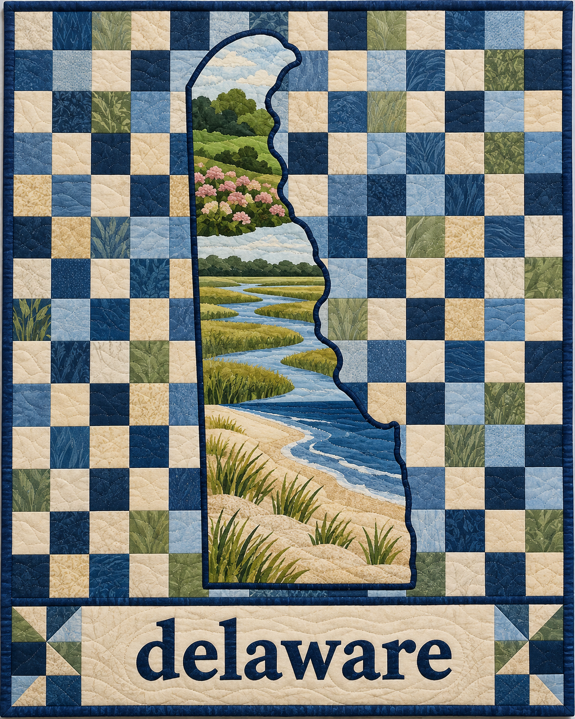 Delaware Map Mosaic quilt blanket design