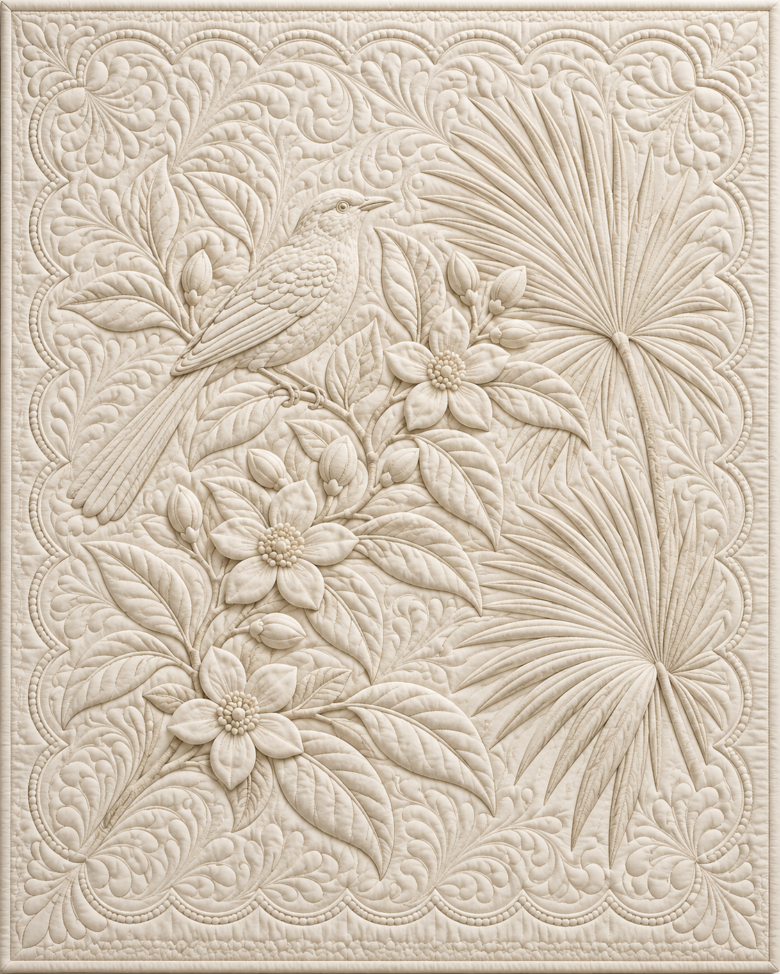 Florida Botanical Whitework quilt blanket design