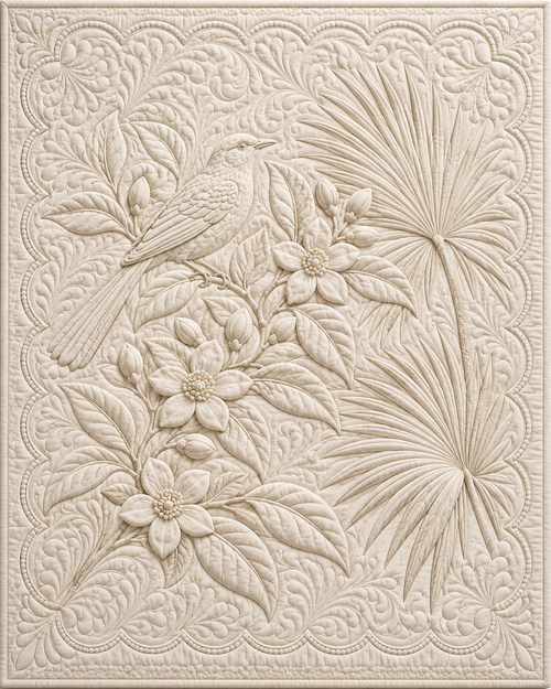 Florida Botanical Whitework quilt blanket design