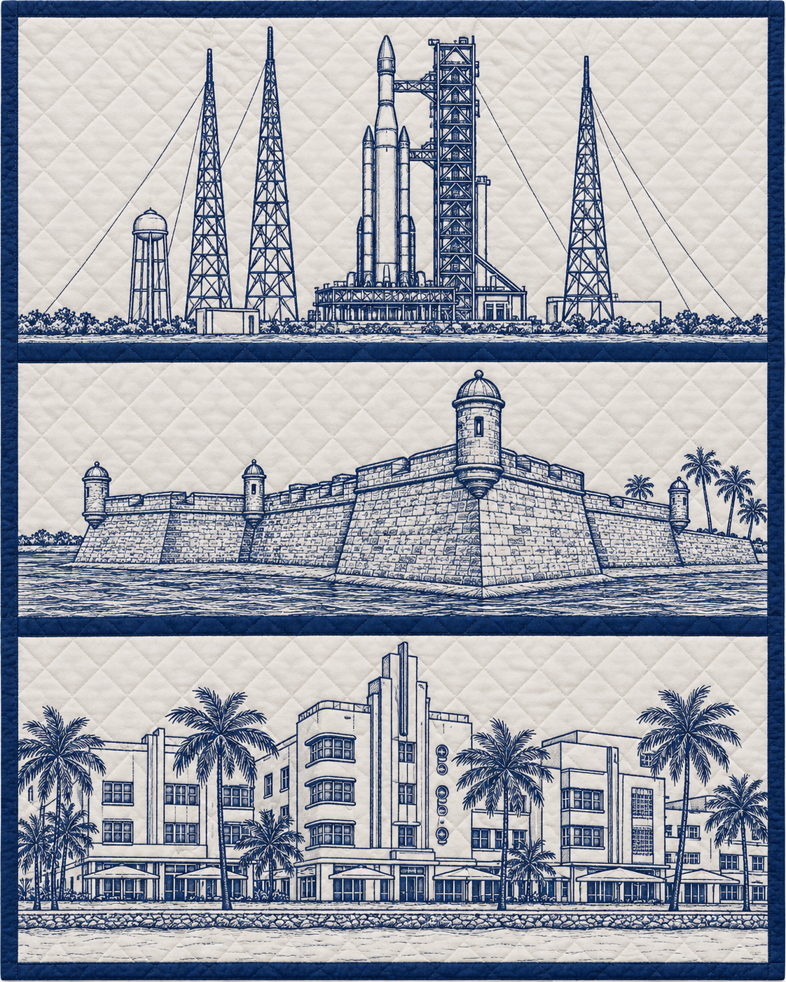 Florida Landmark Bluework quilt blanket design