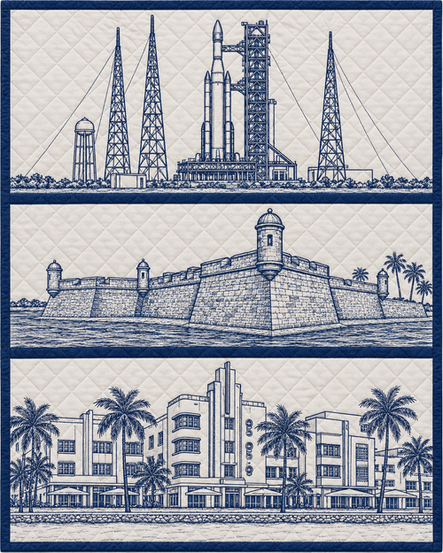Florida Landmark Bluework quilt blanket design