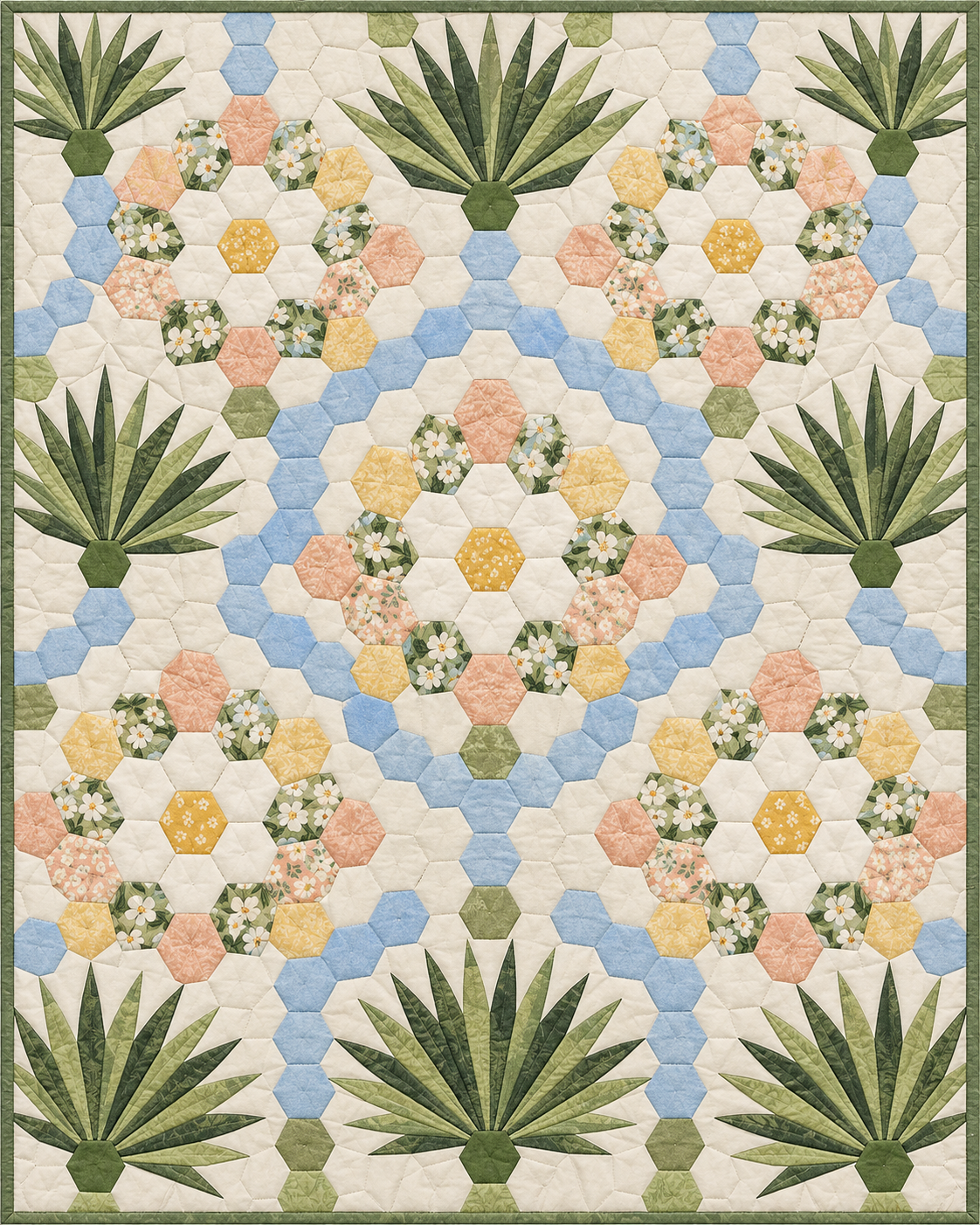 Florida Garden Hexagons quilt blanket design