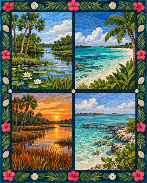 Florida Seasonal Windows quilt blanket design