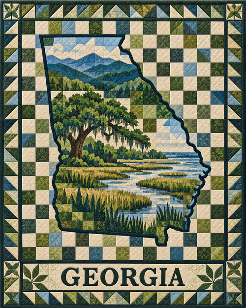 Georgia Map Mosaic quilt blanket design