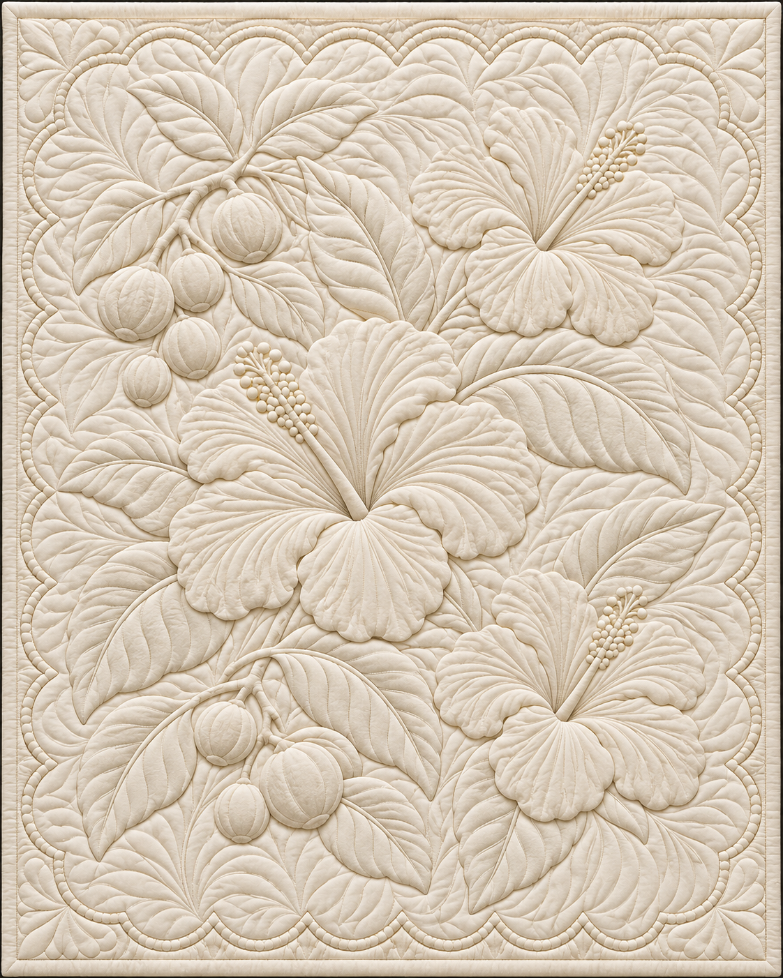 Hawaii Botanical Whitework quilt blanket design