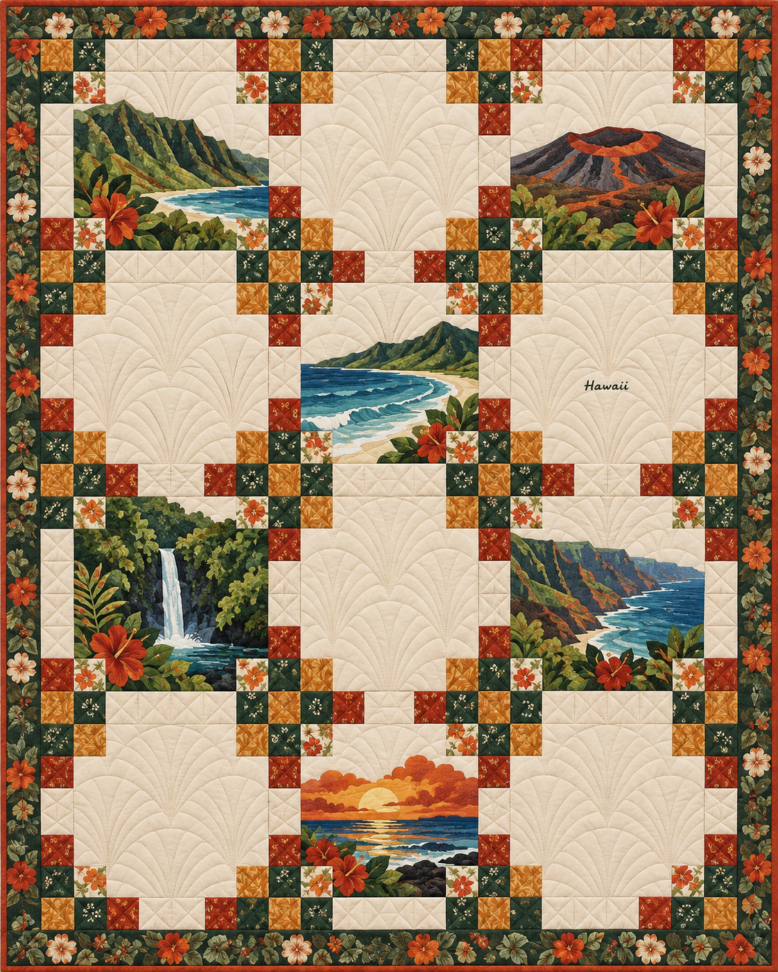 Hawaii Harvest Chain quilt blanket design