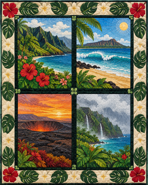 Hawaii Seasonal Windows quilt blanket design