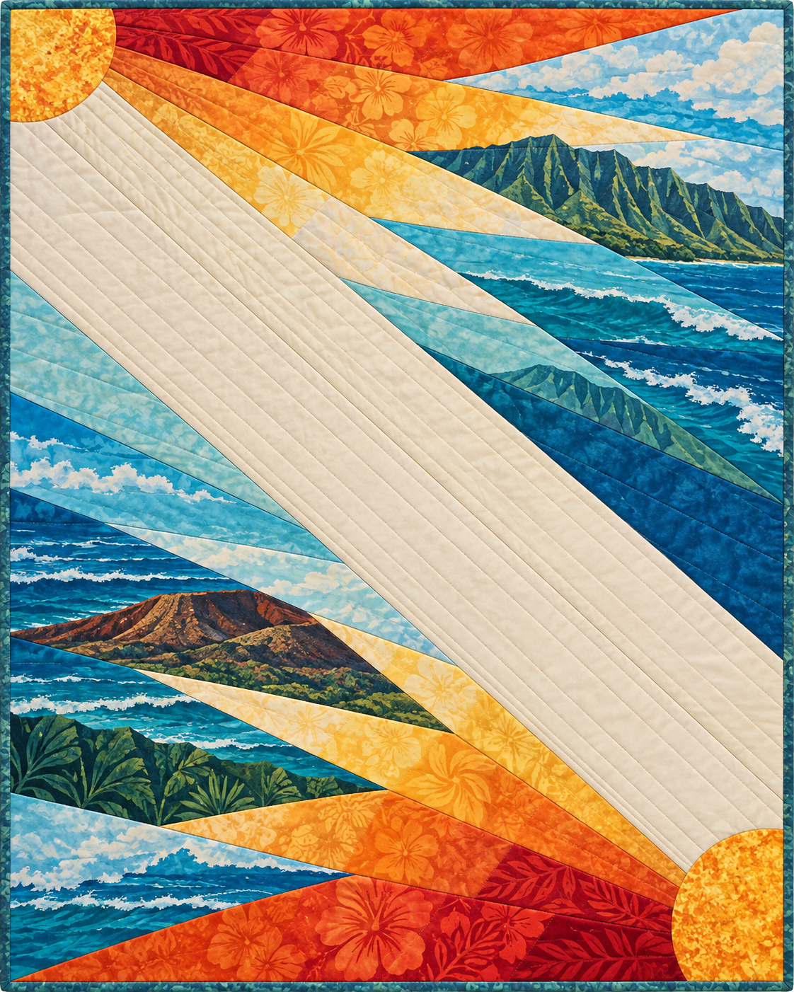 Hawaii Sunrise Fans quilt blanket design