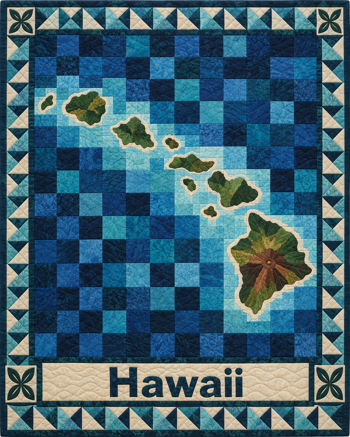 Hawaii Map Mosaic quilt blanket design