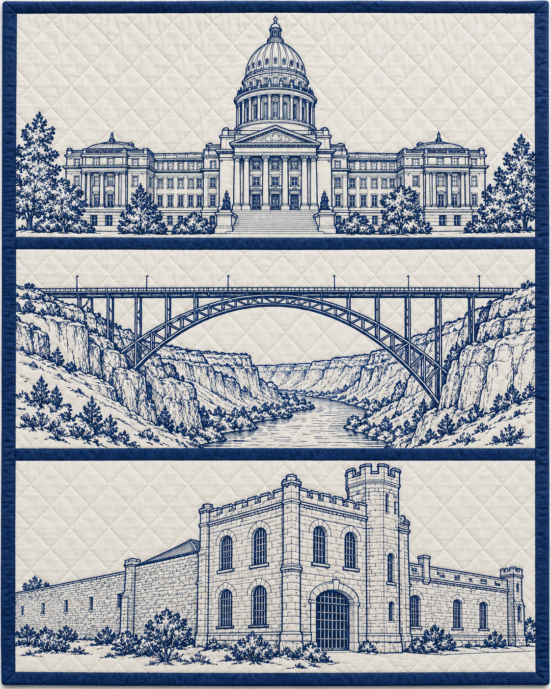 Idaho Landmark Bluework quilt blanket design