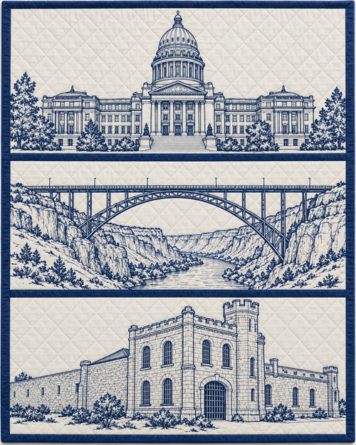 Idaho Landmark Bluework quilt blanket design