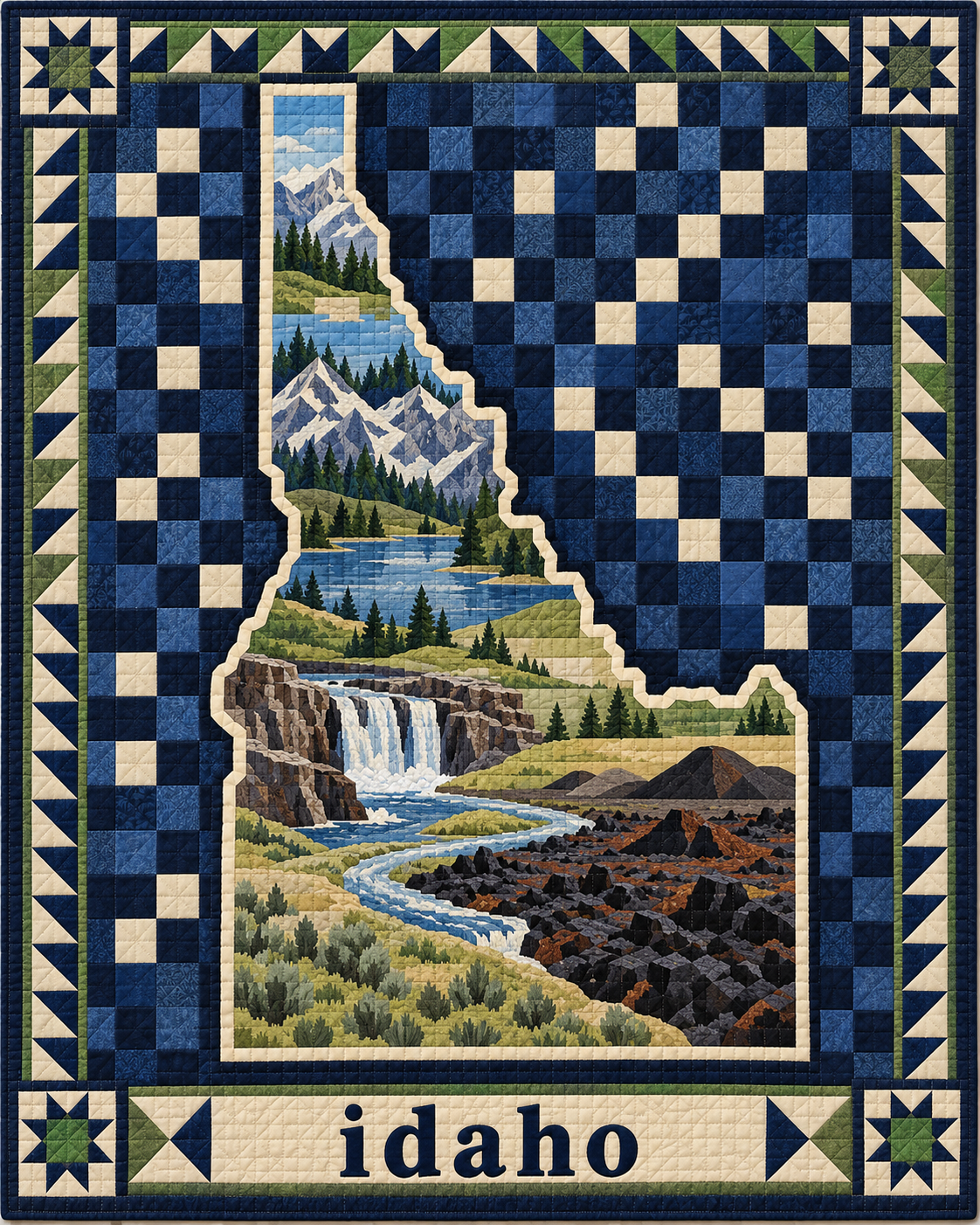 Idaho Map Mosaic quilt blanket design