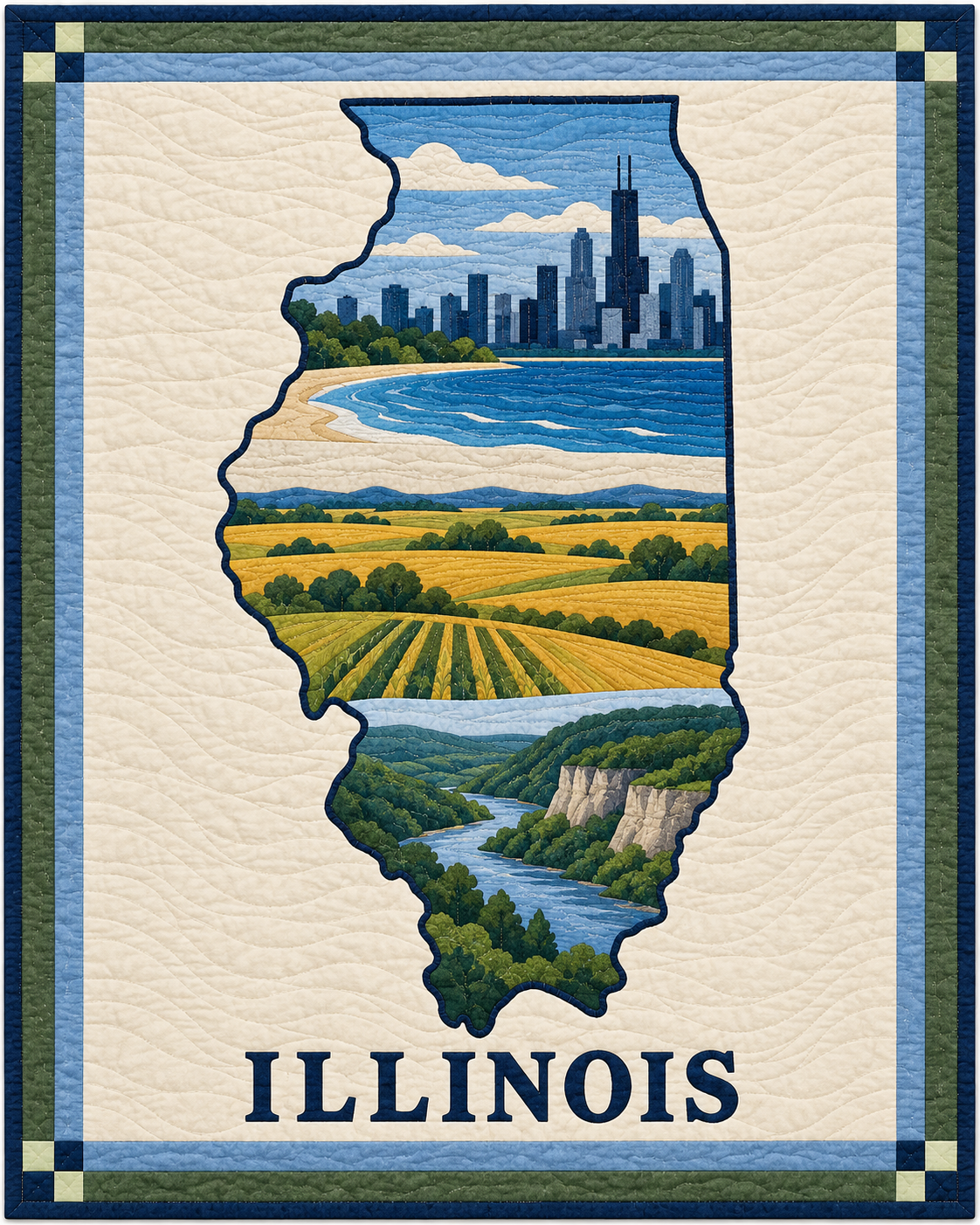 Illinois State Silhouette quilt blanket design
