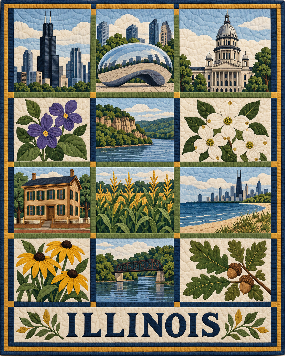 Illinois Heritage Album quilt blanket design