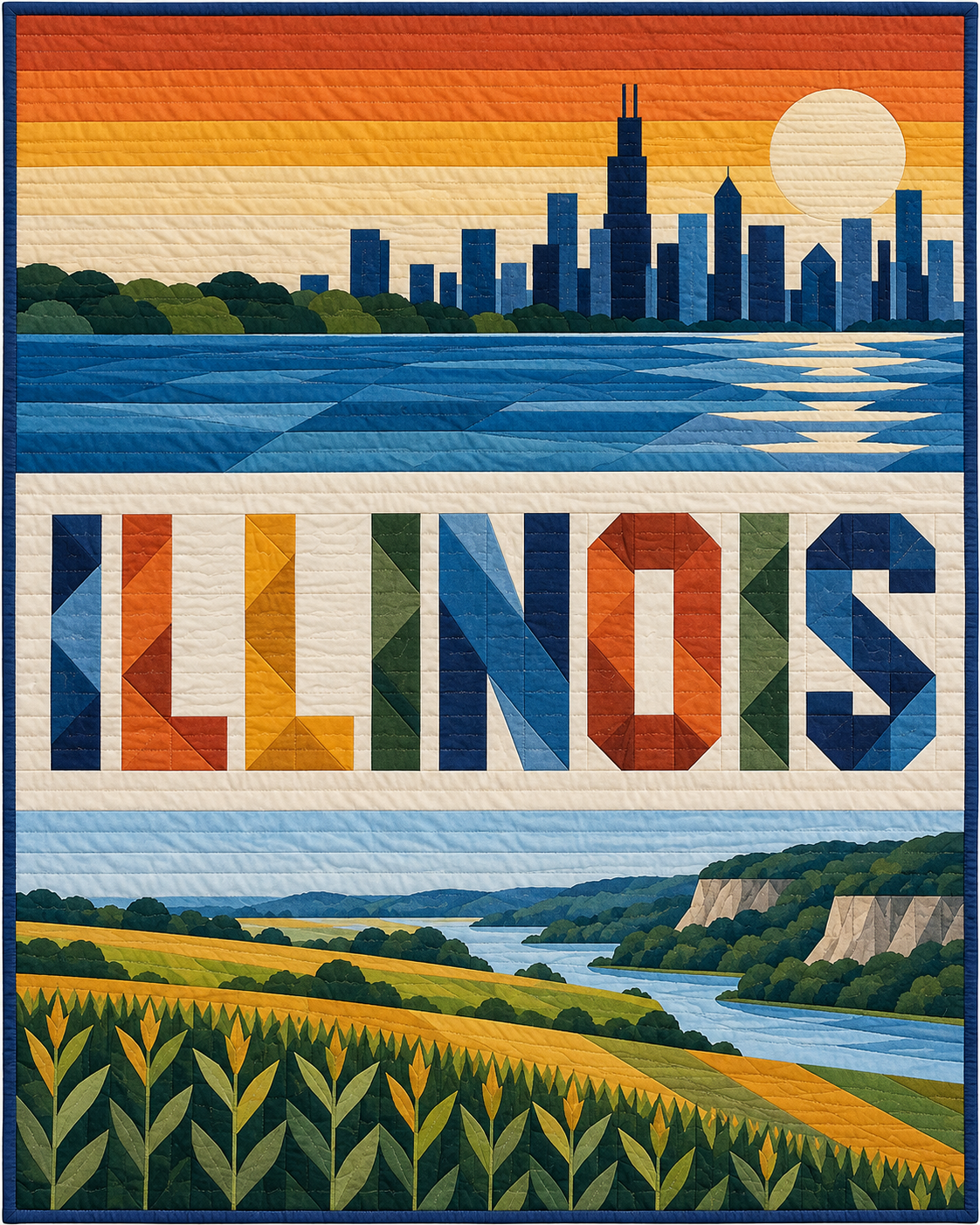 Illinois Typography Bars quilt blanket design