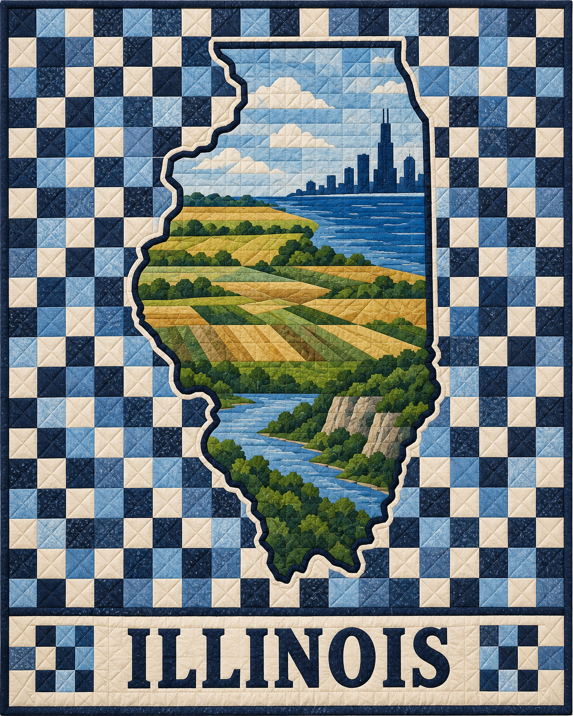 Illinois Map Mosaic quilt blanket design