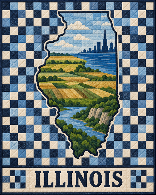 Illinois Map Mosaic quilt blanket design
