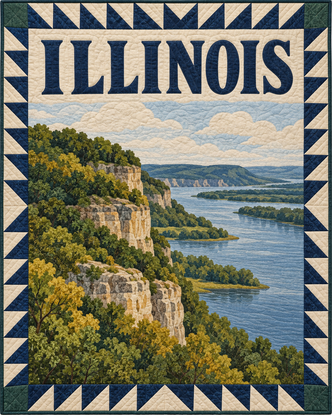 Illinois Scenic Postcard quilt blanket design