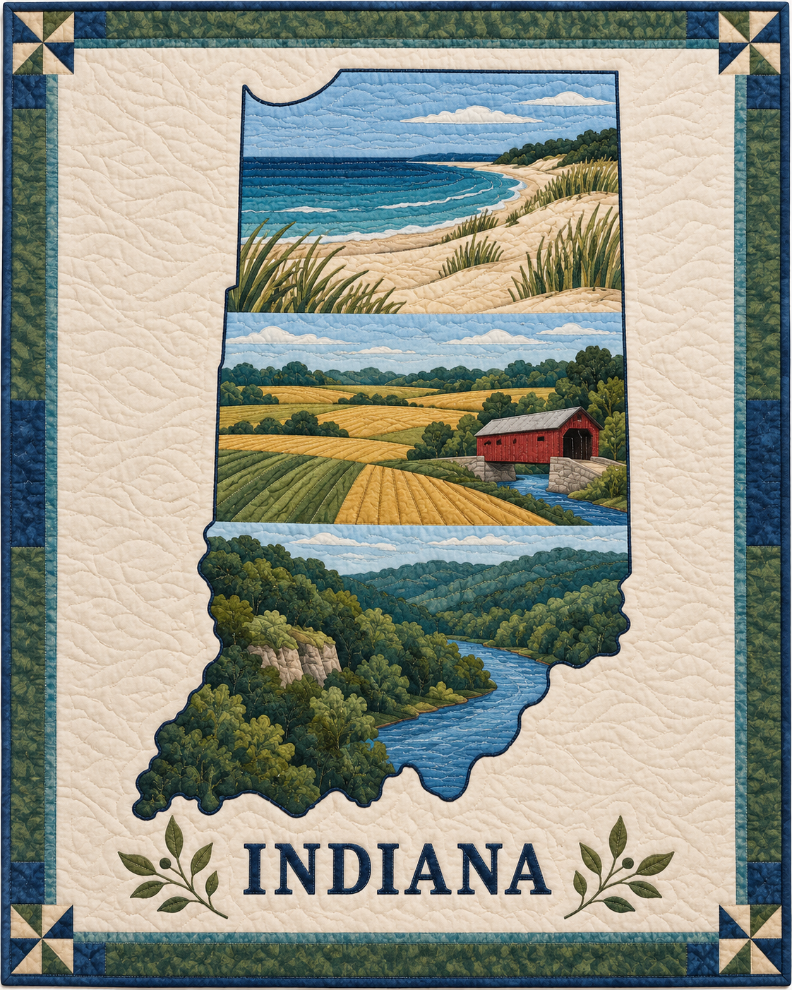 Indiana State Silhouette quilt blanket design