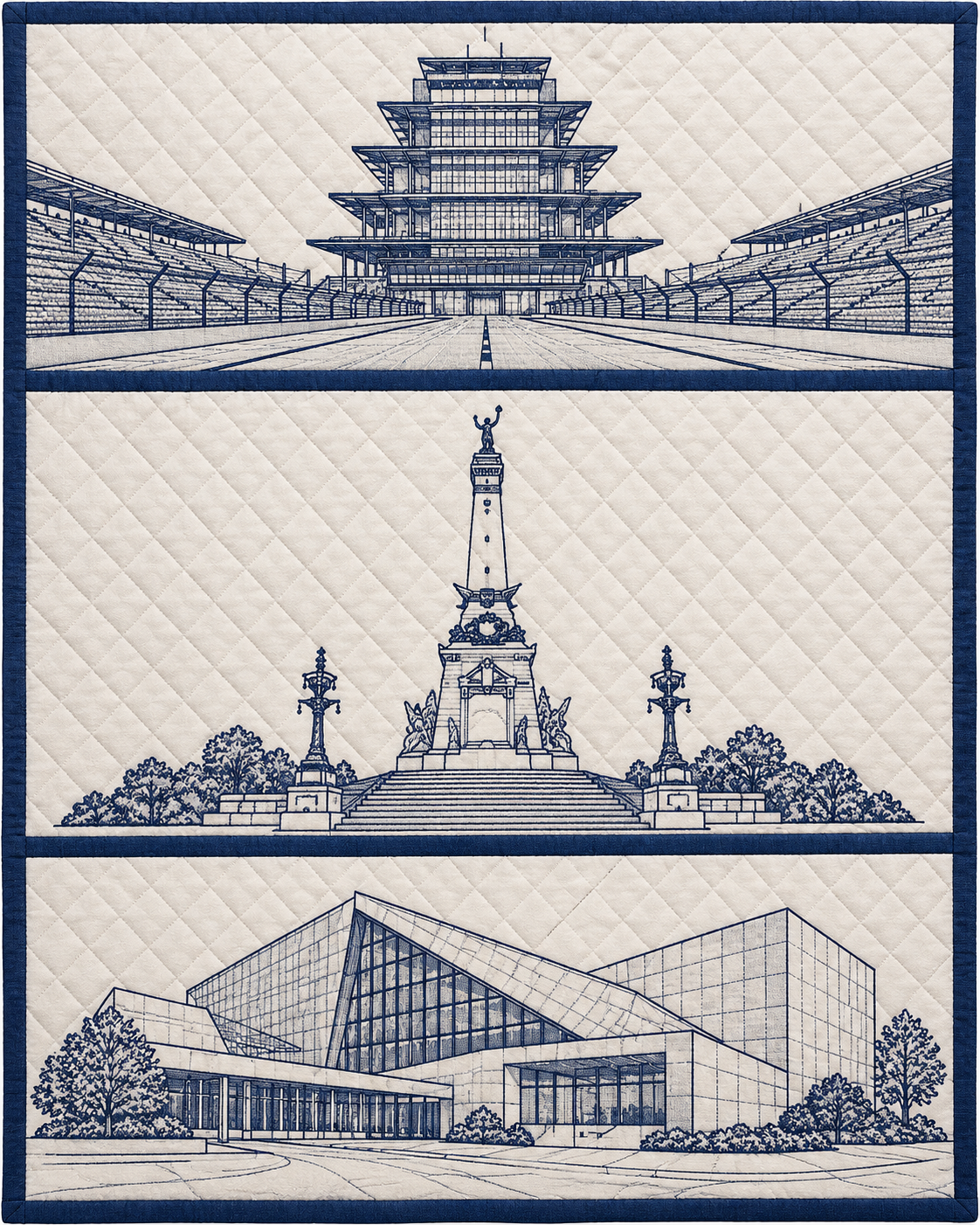 Indiana Landmark Bluework quilt blanket design