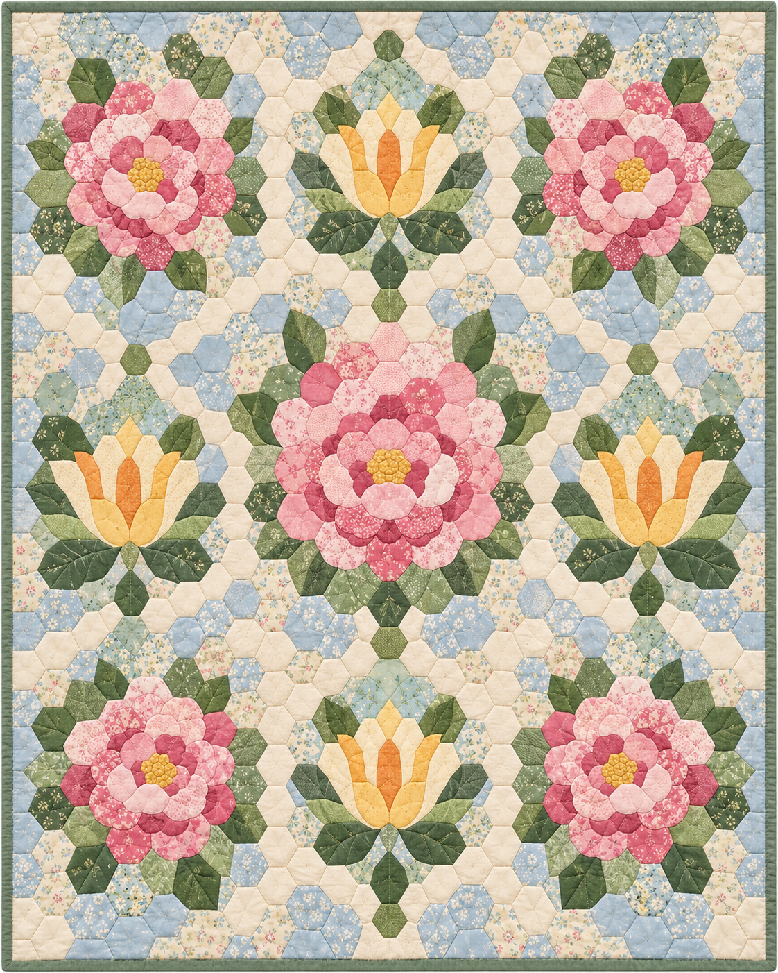 Indiana Garden Hexagons quilt blanket design