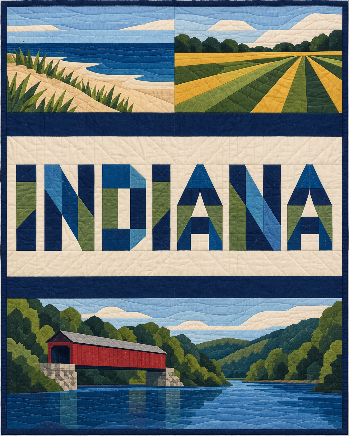 Indiana Typography Bars quilt blanket design