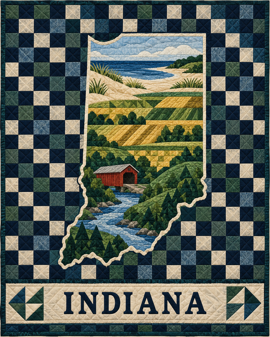 Indiana Map Mosaic quilt blanket design