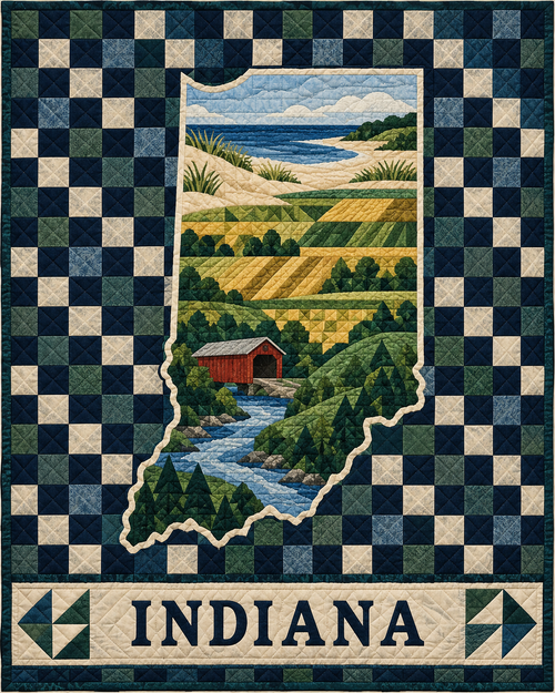 Indiana Map Mosaic quilt blanket design