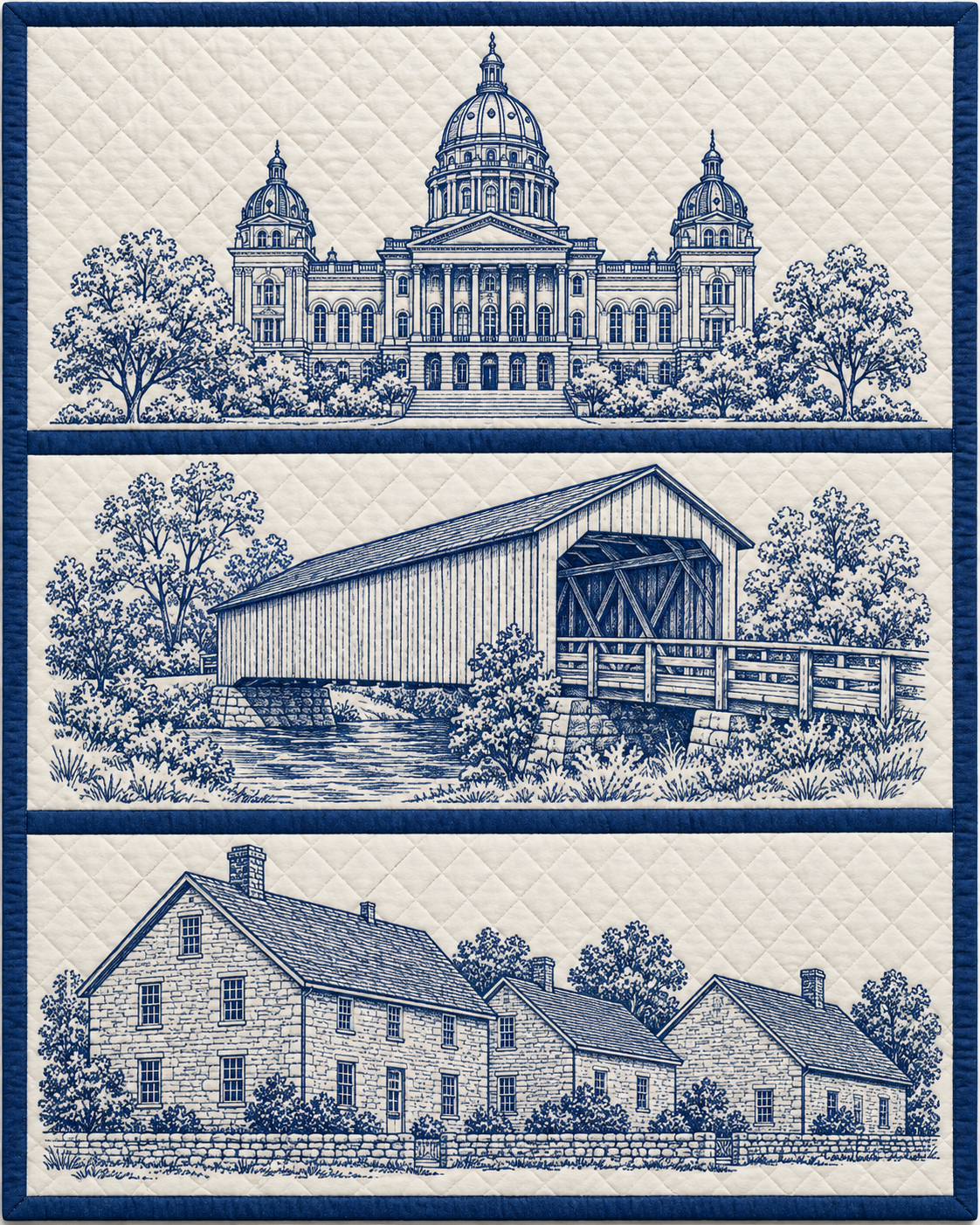 Iowa Landmark Bluework quilt blanket design